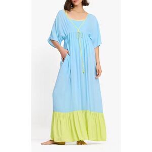 Kate Spade Colorblock Maxi Cover Up Dress Size L Blue/ Yellow-green